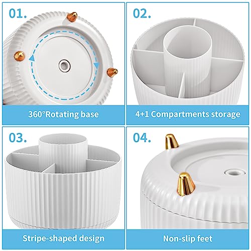 Modern Marbrasse Desk Organizer, 360-Degree Rotating Pen Holder, Desk Organizers Set