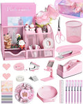 Smart Home Pink Desk Accessories, 24Pcs Pink Office Supplies for Daily Use