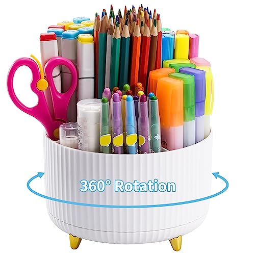 Modern Marbrasse Desk Organizer, 360-Degree Rotating Pen Holder, Desk Organizers Set