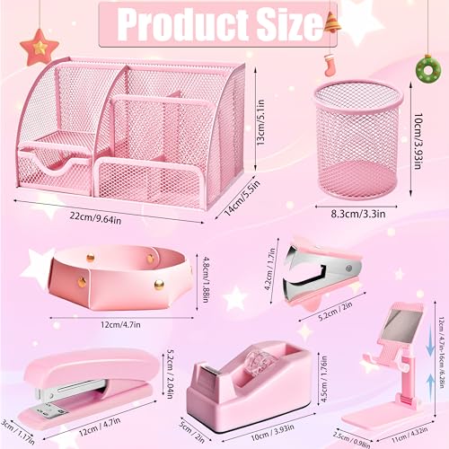 Smart Home Pink Desk Accessories, 24Pcs Pink Office Supplies for Daily Use