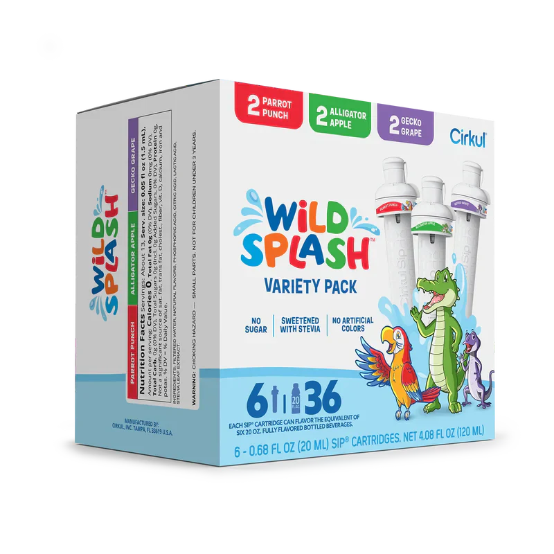 Sugar-Free Wild Splash 6-Pack Variety Pack 2TB7 - Electrolyte Hydration Enhanced Taste Cartridges Detail